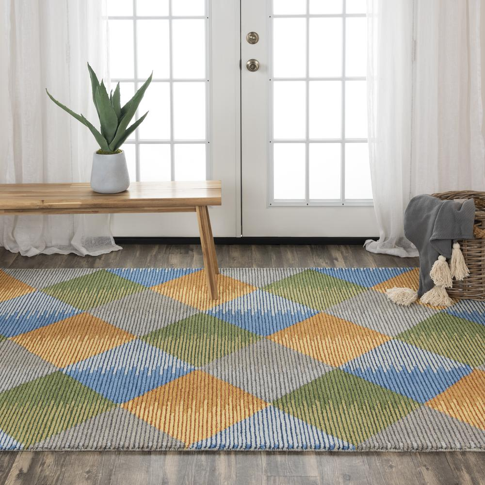 Heathered Diamond Wool Area Rug, Blue/Green/Yellow 5'x7'6"