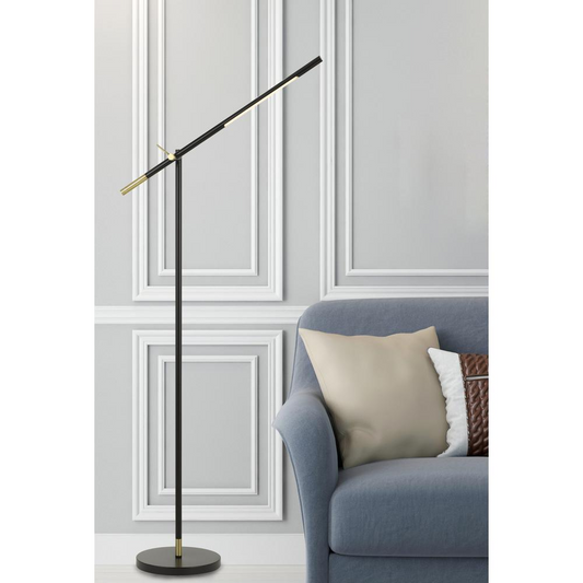 Minimal Black and Brass LED Adjustable Task Floor Lamp 68"