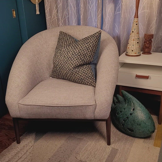 Dark Teal and Grey Tweed Pillow with Dark Teal Velvet Back 22"