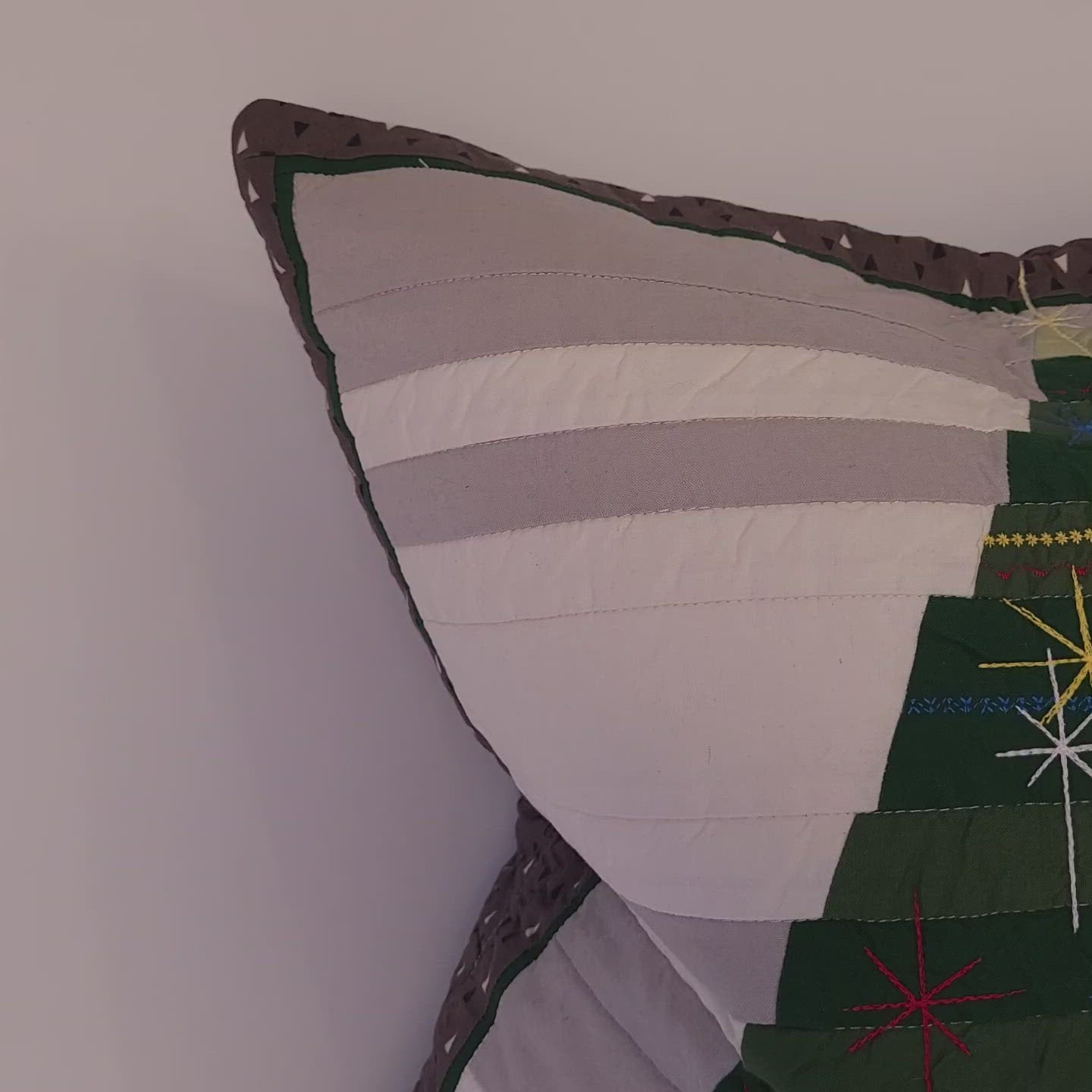 Quilted, Embroidered Mid-Century Kitsch Inspired Christmas Tree Pillow 22"