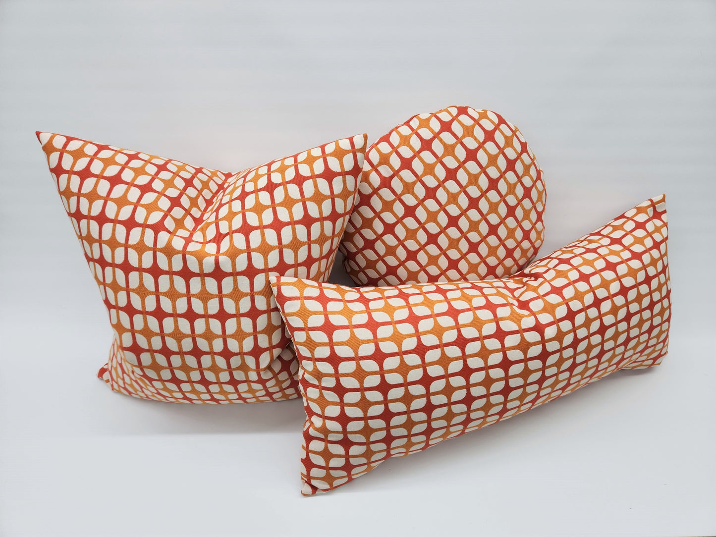 Breeze Block Vintage Inspired Round 16" Pillow Cover, Tangerine, with or without Feather Insert