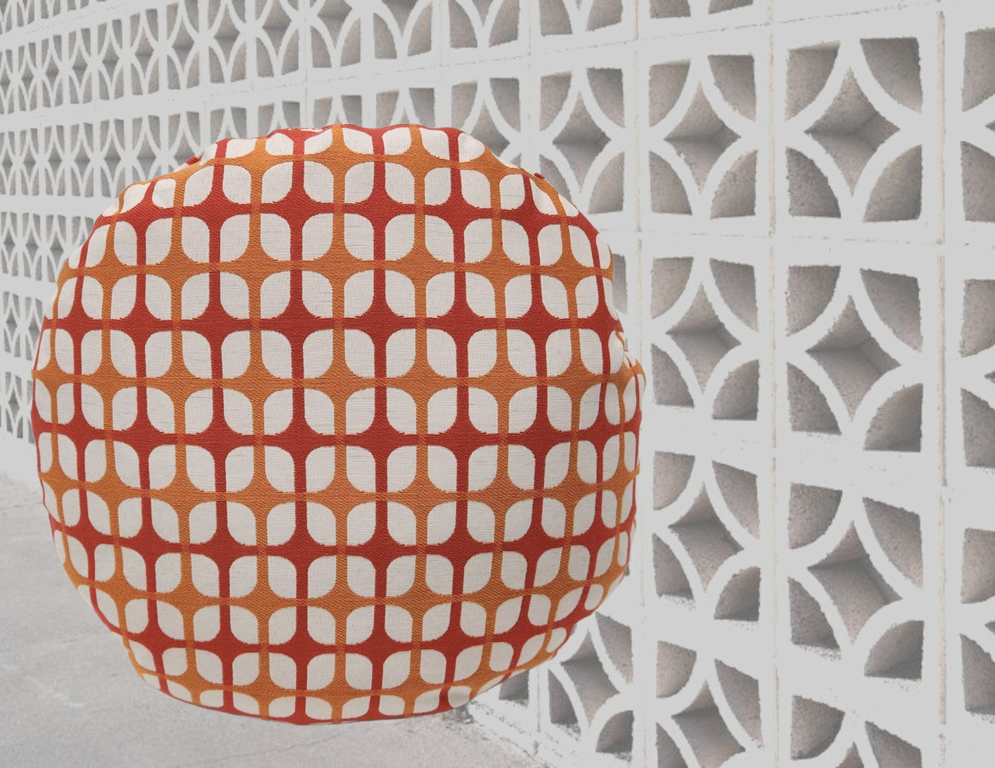 Breeze Block Vintage Inspired Round 16" Pillow Cover, Tangerine, with or without Feather Insert