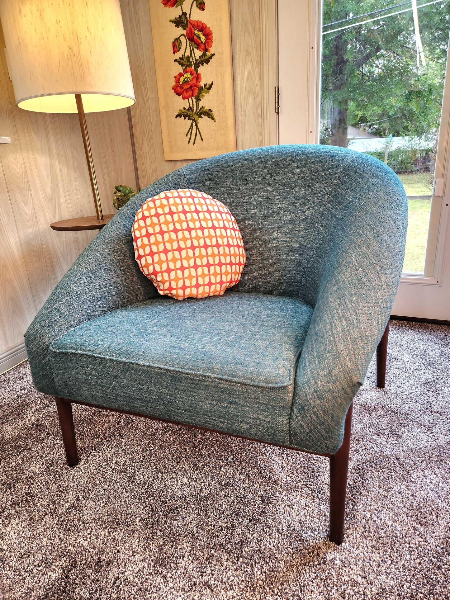 Breeze Block Vintage Inspired Round 16" Pillow Cover, Tangerine, with or without Feather Insert